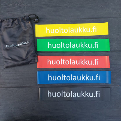 Kuminauhalenkkisetti 5 vahvuutta 500 mm x 50 mm